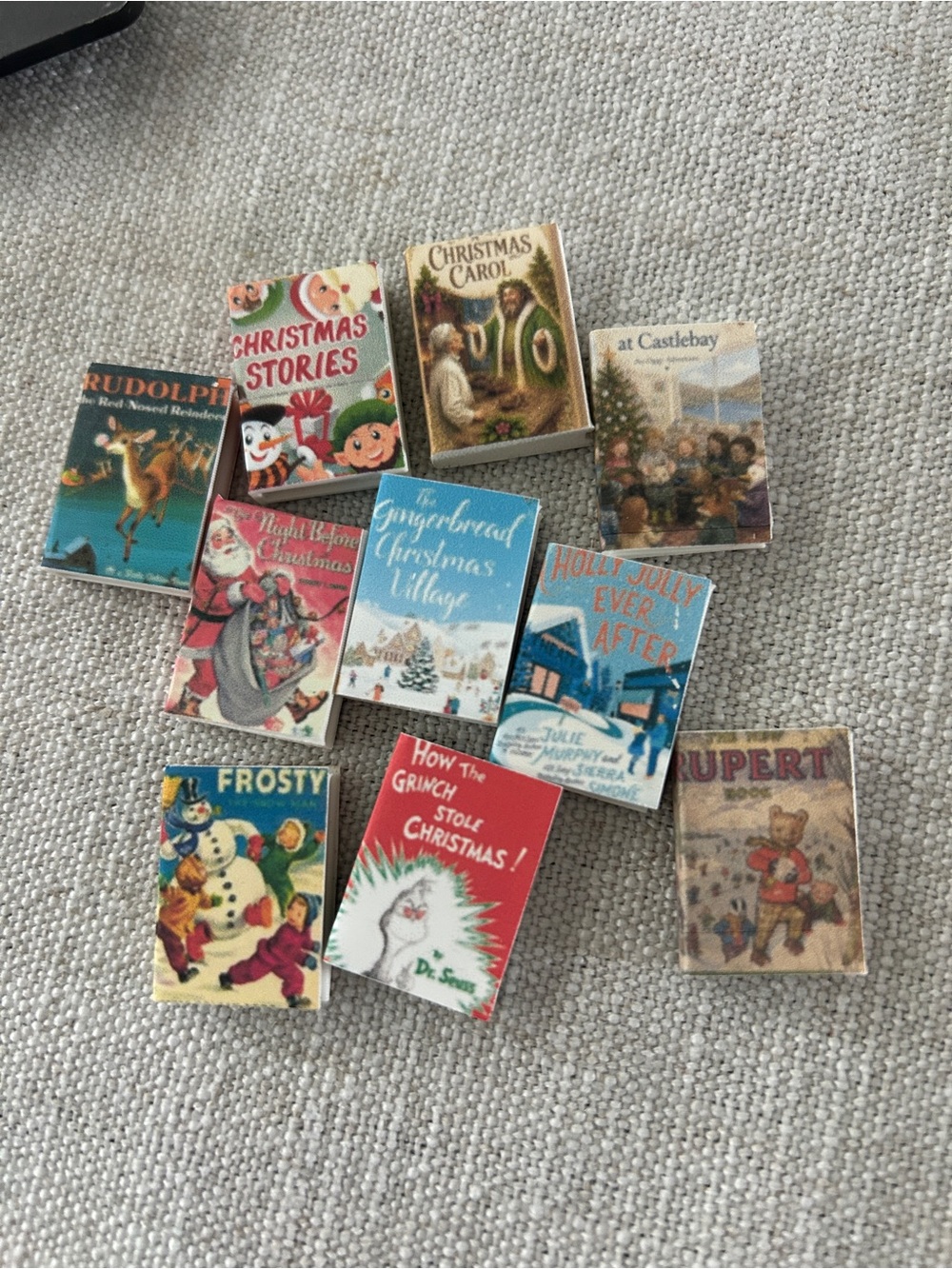 Miniature Christmas Books Set of 10 Dollhouse Holiday Decor